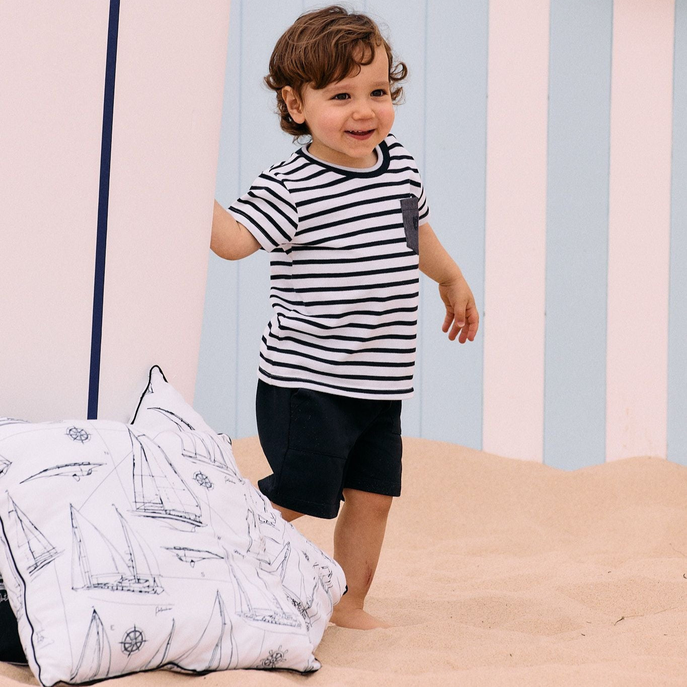 Navy Striped Short Set